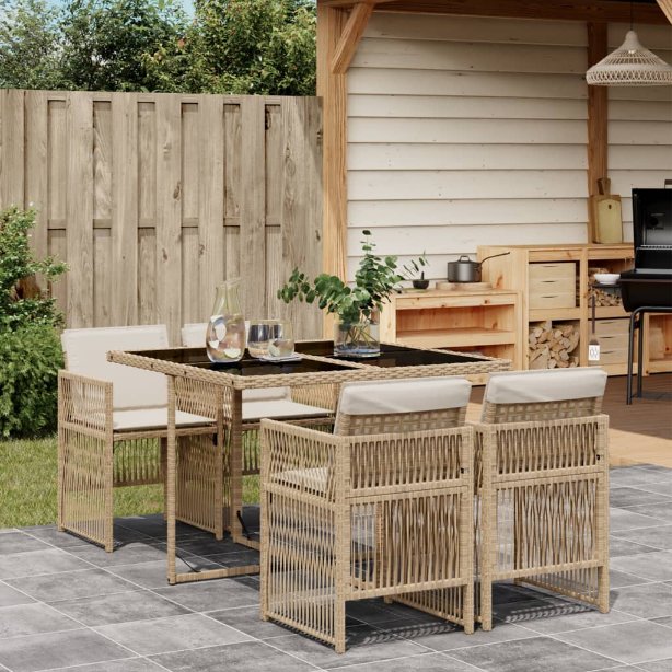 vidaXL 5-tlg. Garten-Essgruppe mit Kissen Schwarz Poly Rattan