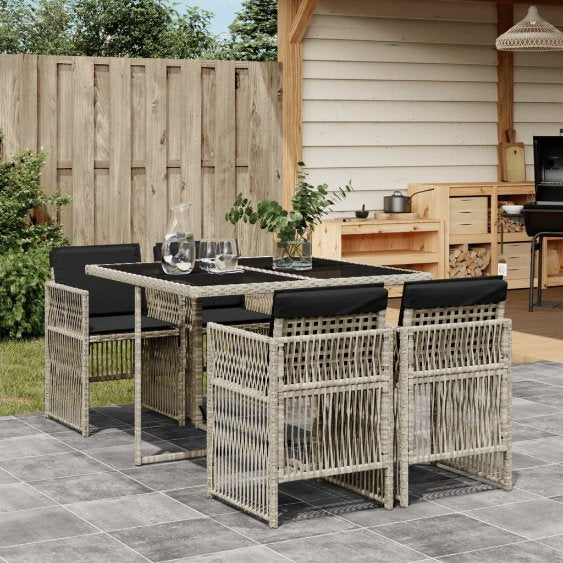 vidaXL 5-tlg. Garten-Essgruppe mit Kissen Schwarz Poly Rattan