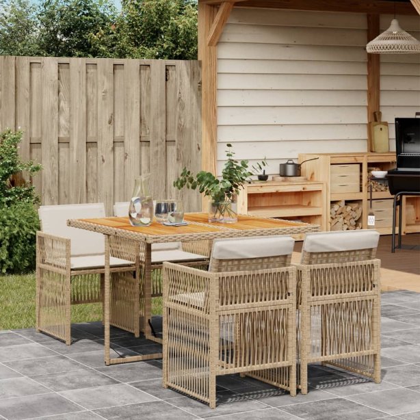 vidaXL 5-tlg. Garten-Essgruppe mit Kissen Schwarz Poly Rattan