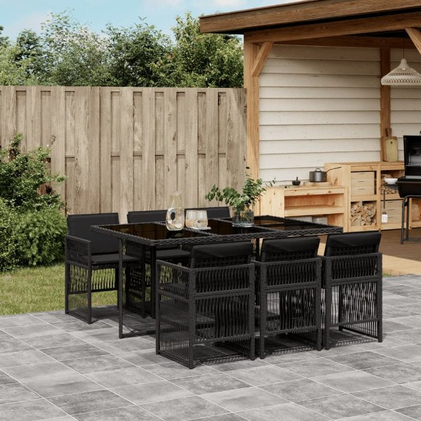vidaXL 5-tlg. Garten-Essgruppe mit Kissen Schwarz Poly Rattan