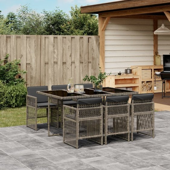 vidaXL 5-tlg. Garten-Essgruppe mit Kissen Schwarz Poly Rattan