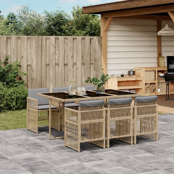 vidaXL 5-tlg. Garten-Essgruppe mit Kissen Schwarz Poly Rattan