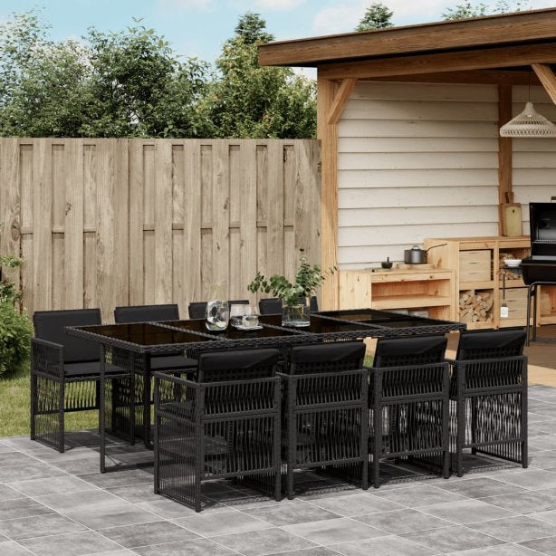 vidaXL 5-tlg. Garten-Essgruppe mit Kissen Schwarz Poly Rattan