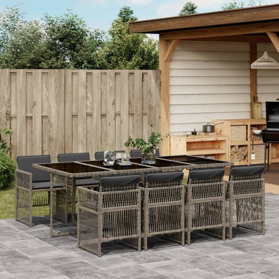 vidaXL 5-tlg. Garten-Essgruppe mit Kissen Schwarz Poly Rattan