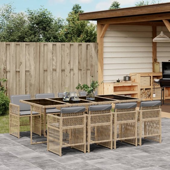 vidaXL 5-tlg. Garten-Essgruppe mit Kissen Schwarz Poly Rattan
