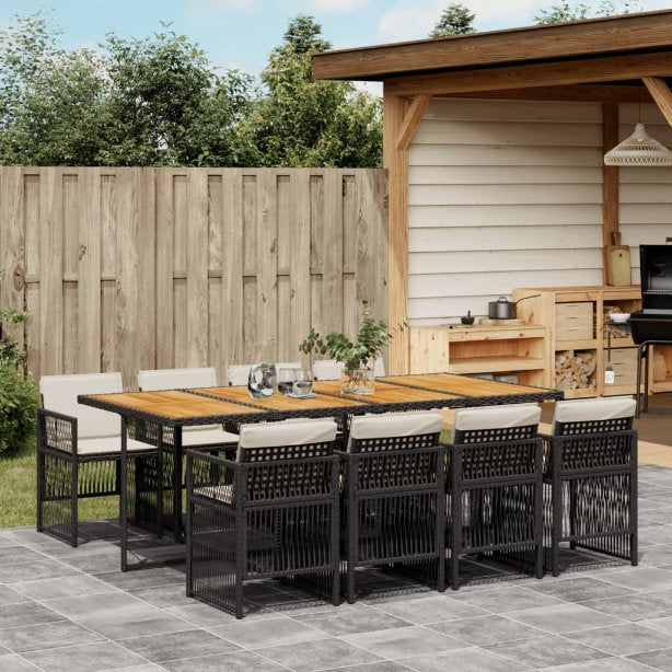 vidaXL 5-tlg. Garten-Essgruppe mit Kissen Schwarz Poly Rattan