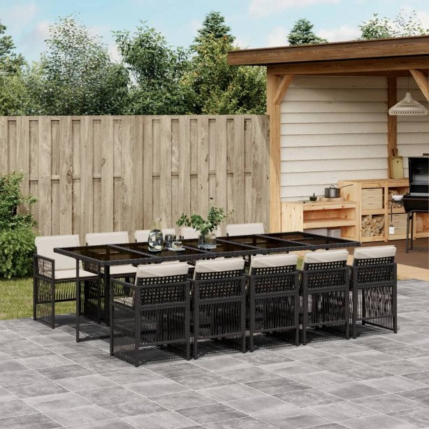 vidaXL 5-tlg. Garten-Essgruppe mit Kissen Schwarz Poly Rattan