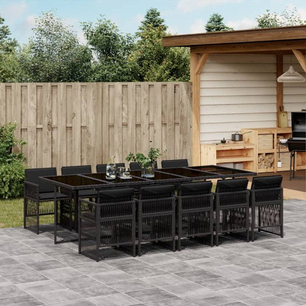 vidaXL 5-tlg. Garten-Essgruppe mit Kissen Schwarz Poly Rattan