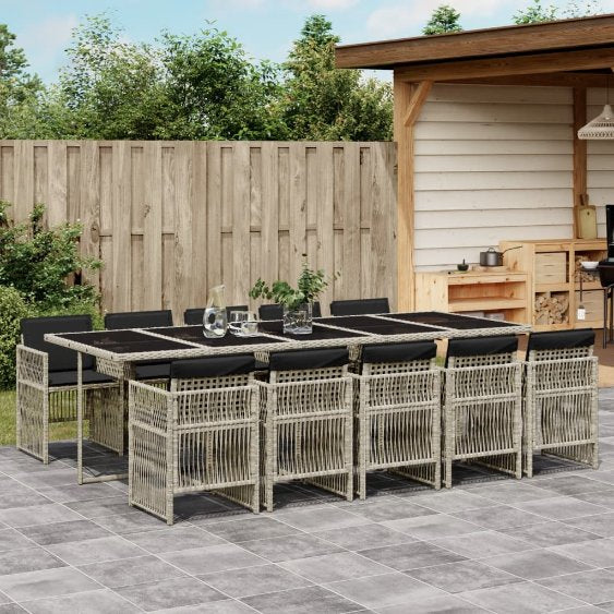 vidaXL 5-tlg. Garten-Essgruppe mit Kissen Schwarz Poly Rattan
