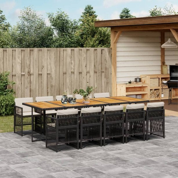 vidaXL 5-tlg. Garten-Essgruppe mit Kissen Schwarz Poly Rattan