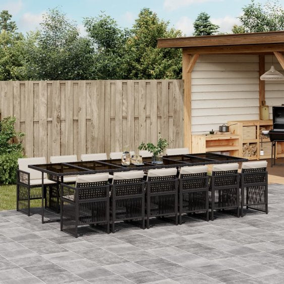 vidaXL 5-tlg. Garten-Essgruppe mit Kissen Schwarz Poly Rattan