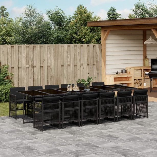vidaXL 5-tlg. Garten-Essgruppe mit Kissen Schwarz Poly Rattan