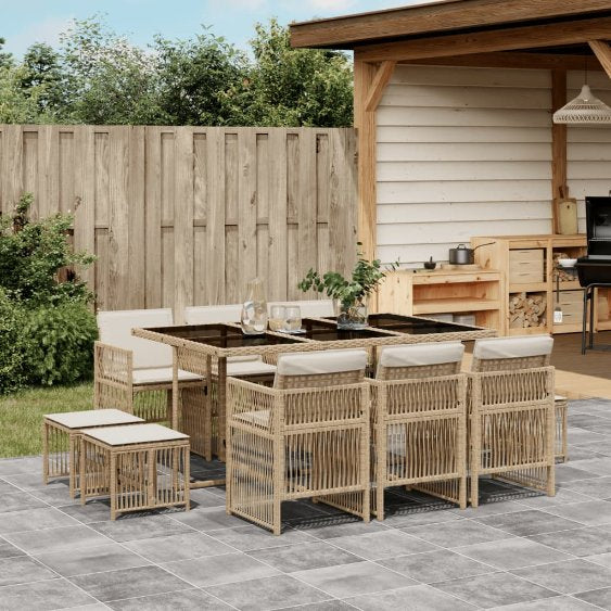 vidaXL 9-tlg. Garten-Essgruppe mit Kissen Schwarz Poly Rattan