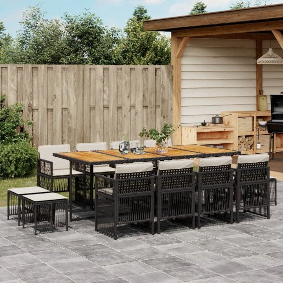 vidaXL 9-tlg. Garten-Essgruppe mit Kissen Schwarz Poly Rattan