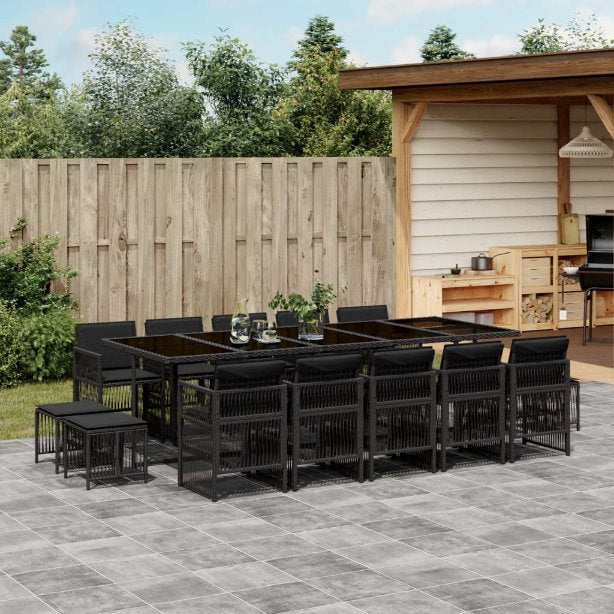 vidaXL 9-tlg. Garten-Essgruppe mit Kissen Schwarz Poly Rattan