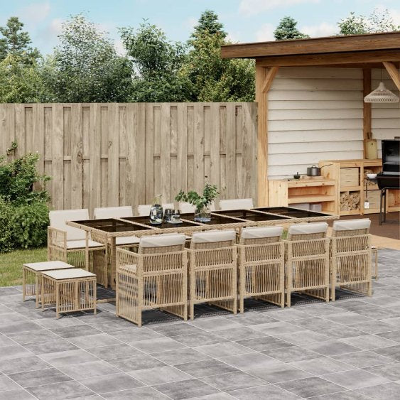 vidaXL 9-tlg. Garten-Essgruppe mit Kissen Schwarz Poly Rattan