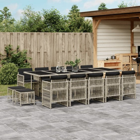 vidaXL 9-tlg. Garten-Essgruppe mit Kissen Schwarz Poly Rattan