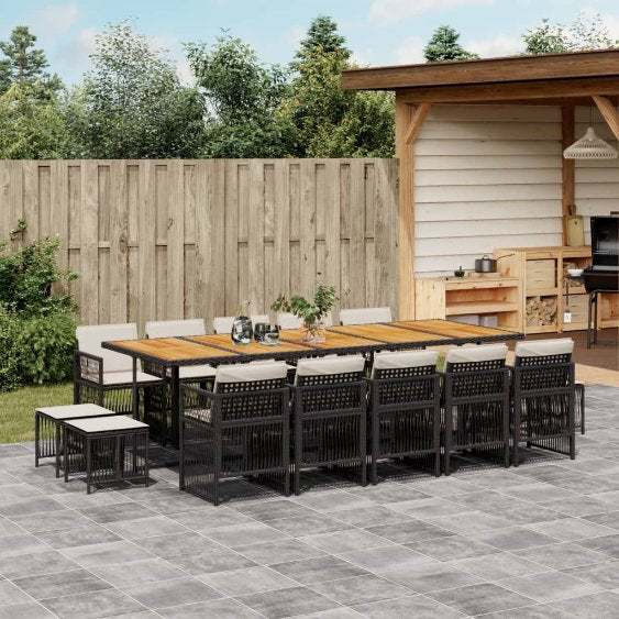 vidaXL 9-tlg. Garten-Essgruppe mit Kissen Schwarz Poly Rattan