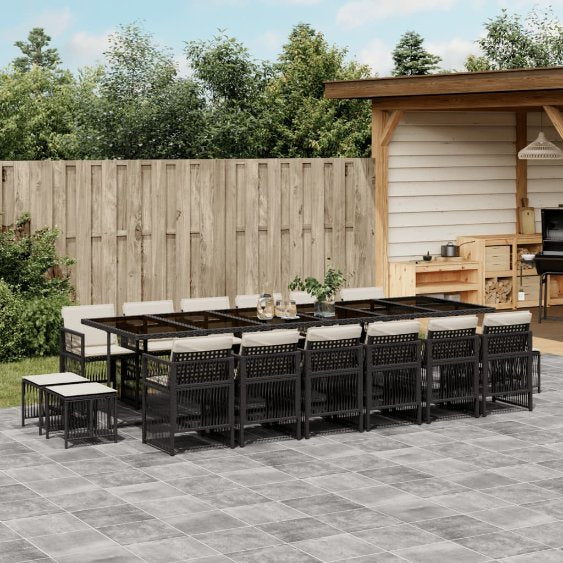 vidaXL 9-tlg. Garten-Essgruppe mit Kissen Schwarz Poly Rattan