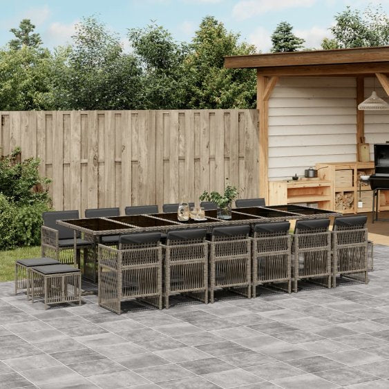 vidaXL 9-tlg. Garten-Essgruppe mit Kissen Schwarz Poly Rattan