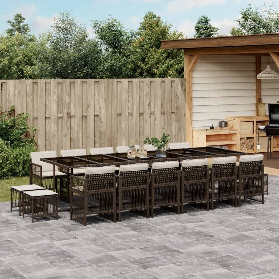 vidaXL 9-tlg. Garten-Essgruppe mit Kissen Schwarz Poly Rattan