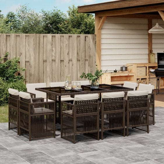 vidaXL 9-tlg. Garten-Essgruppe mit Kissen Schwarz Poly Rattan