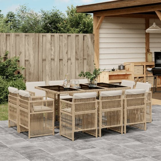 vidaXL 9-tlg. Garten-Essgruppe mit Kissen Schwarz Poly Rattan