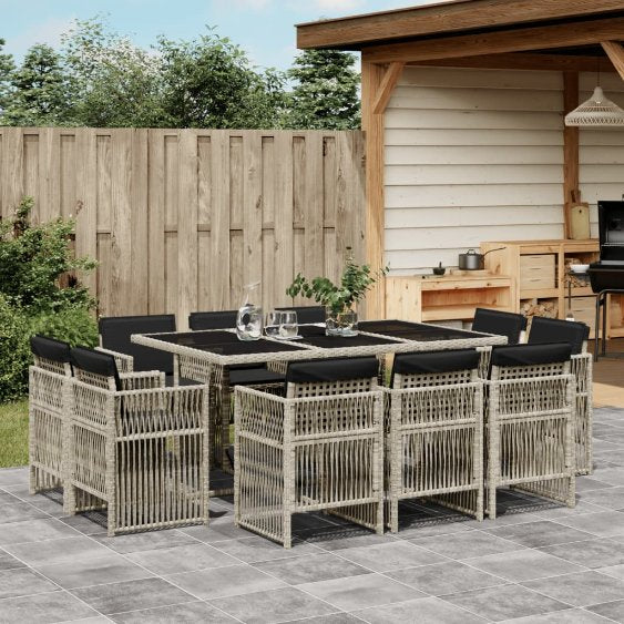 vidaXL 9-tlg. Garten-Essgruppe mit Kissen Schwarz Poly Rattan