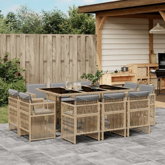 vidaXL 9-tlg. Garten-Essgruppe mit Kissen Schwarz Poly Rattan