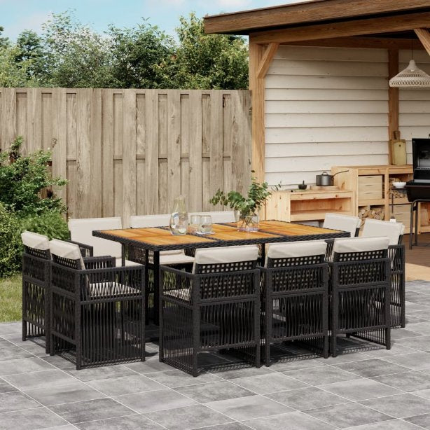 vidaXL 9-tlg. Garten-Essgruppe mit Kissen Schwarz Poly Rattan