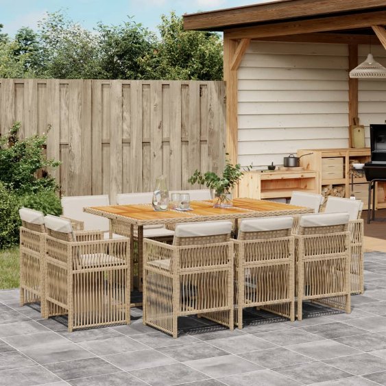 vidaXL 9-tlg. Garten-Essgruppe mit Kissen Schwarz Poly Rattan
