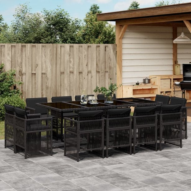vidaXL 9-tlg. Garten-Essgruppe mit Kissen Schwarz Poly Rattan