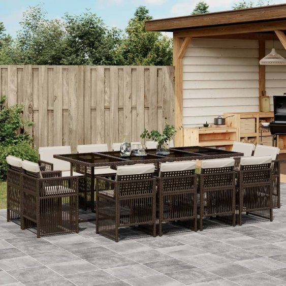 vidaXL 9-tlg. Garten-Essgruppe mit Kissen Schwarz Poly Rattan