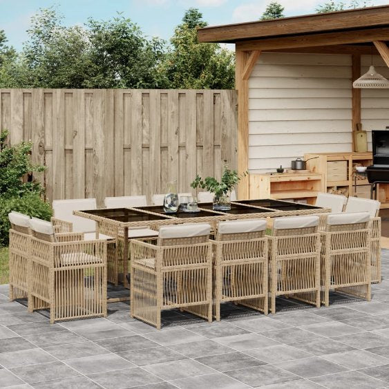 vidaXL 9-tlg. Garten-Essgruppe mit Kissen Schwarz Poly Rattan