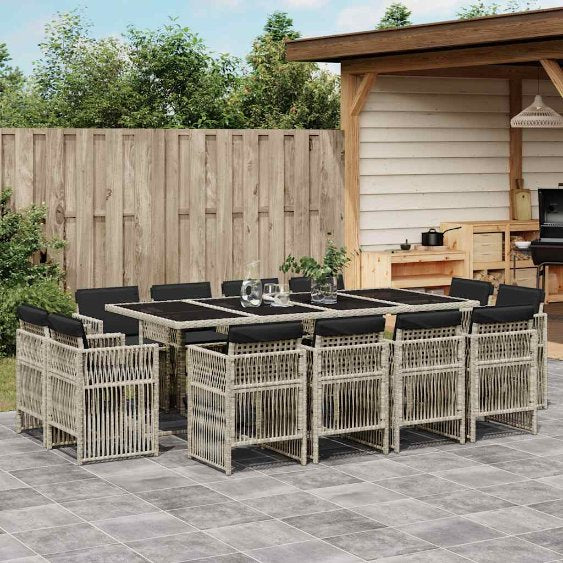 vidaXL 9-tlg. Garten-Essgruppe mit Kissen Schwarz Poly Rattan