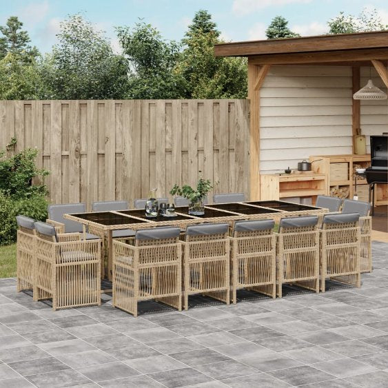 vidaXL 9-tlg. Garten-Essgruppe mit Kissen Schwarz Poly Rattan
