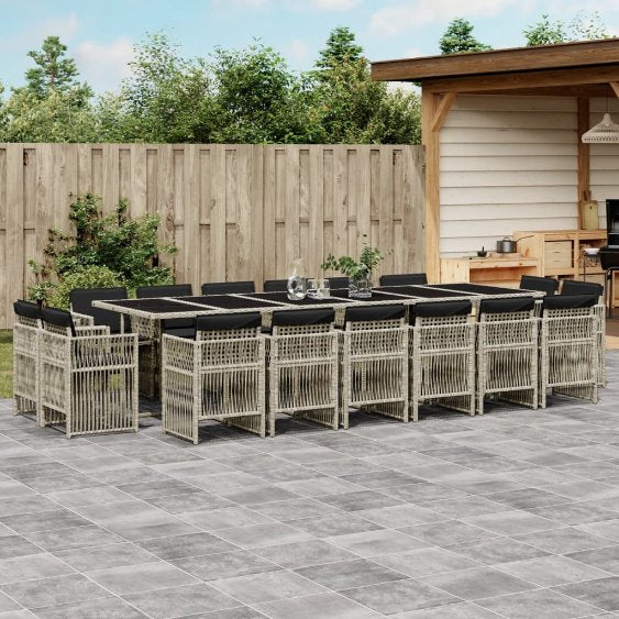 vidaXL 9-tlg. Garten-Essgruppe mit Kissen Schwarz Poly Rattan