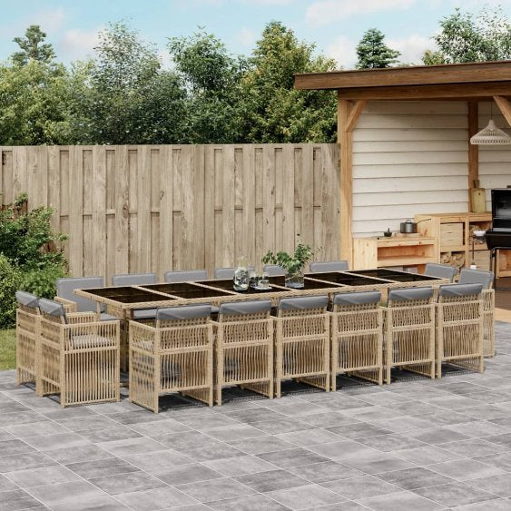 vidaXL 9-tlg. Garten-Essgruppe mit Kissen Schwarz Poly Rattan