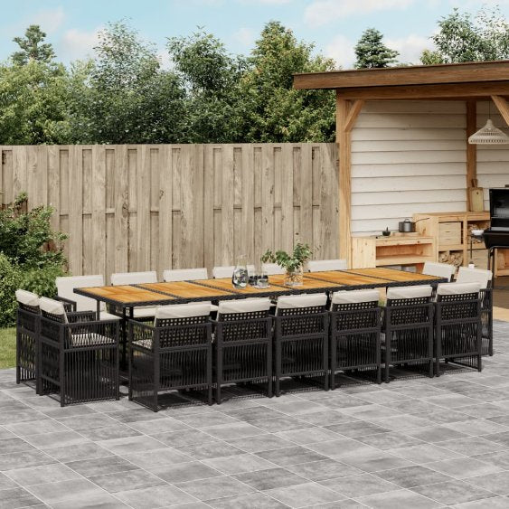 vidaXL 9-tlg. Garten-Essgruppe mit Kissen Schwarz Poly Rattan