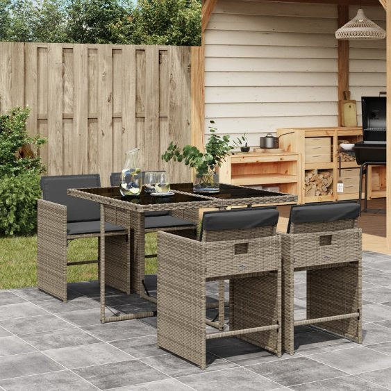 vidaXL 5-tlg. Garten-Essgruppe mit Kissen Schwarz Poly Rattan