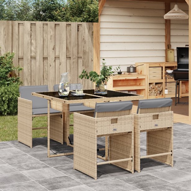 vidaXL 5-tlg. Garten-Essgruppe mit Kissen Schwarz Poly Rattan