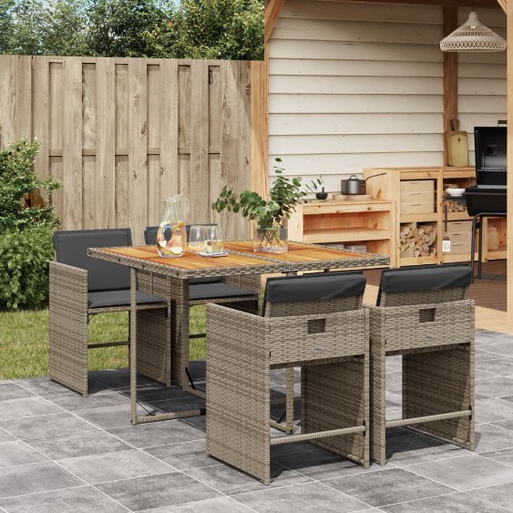 vidaXL 5-tlg. Garten-Essgruppe mit Kissen Schwarz Poly Rattan