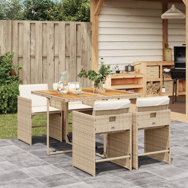 vidaXL 5-tlg. Garten-Essgruppe mit Kissen Schwarz Poly Rattan