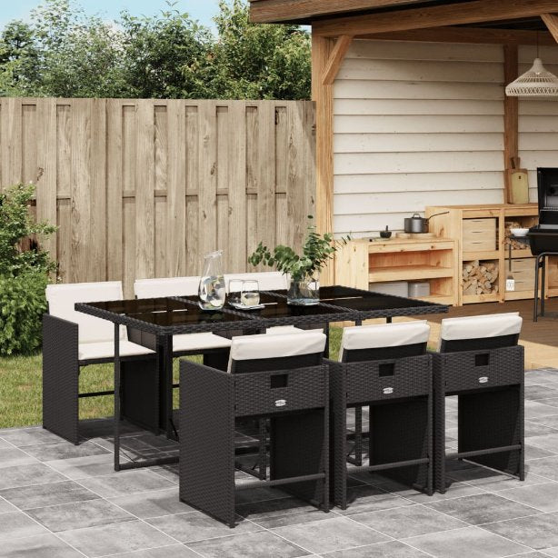 vidaXL 5-tlg. Garten-Essgruppe mit Kissen Schwarz Poly Rattan
