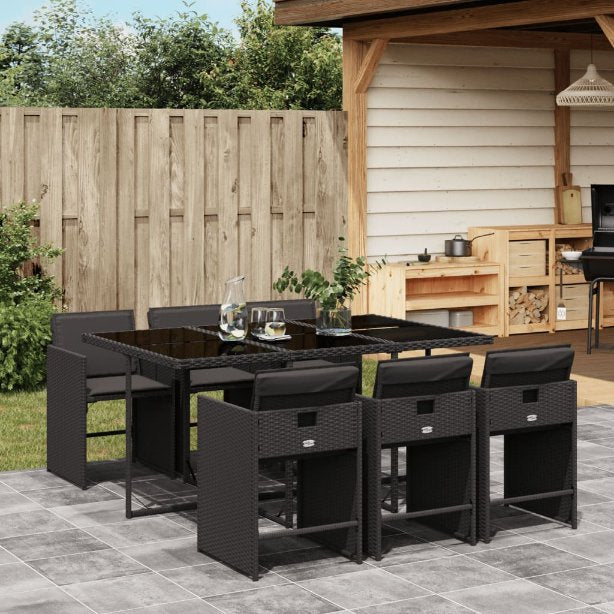 vidaXL 5-tlg. Garten-Essgruppe mit Kissen Schwarz Poly Rattan