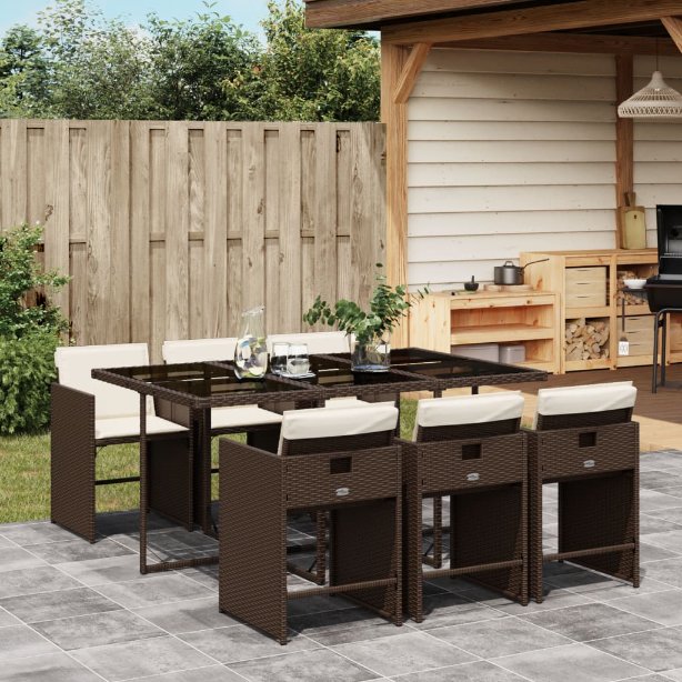 vidaXL 5-tlg. Garten-Essgruppe mit Kissen Schwarz Poly Rattan