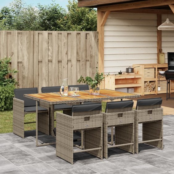vidaXL 5-tlg. Garten-Essgruppe mit Kissen Schwarz Poly Rattan