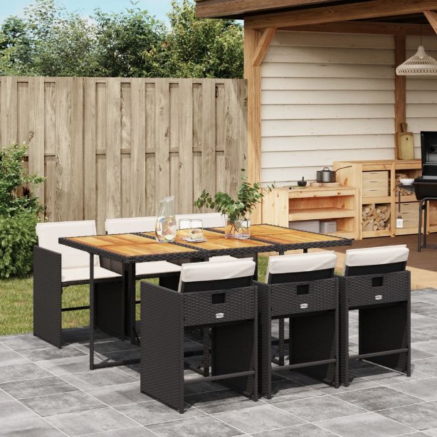 vidaXL 5-tlg. Garten-Essgruppe mit Kissen Schwarz Poly Rattan