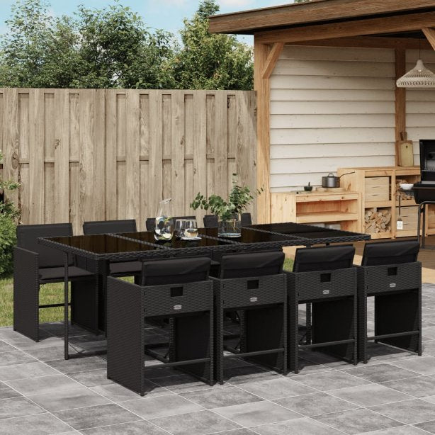 vidaXL 5-tlg. Garten-Essgruppe mit Kissen Schwarz Poly Rattan