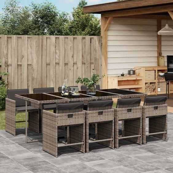 vidaXL 5-tlg. Garten-Essgruppe mit Kissen Schwarz Poly Rattan